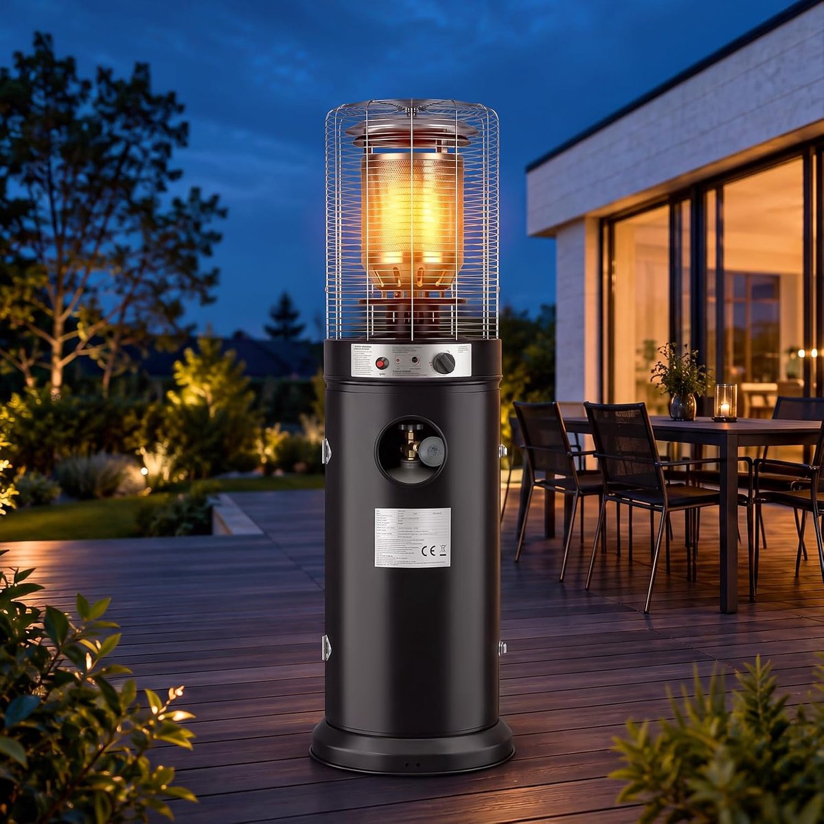Glitzerlife Heater - omvalbeveiliging - verrijdbaar - terrasverwarmer voor tuin balkon en terras - Ø46 x 136 cm - Zwart