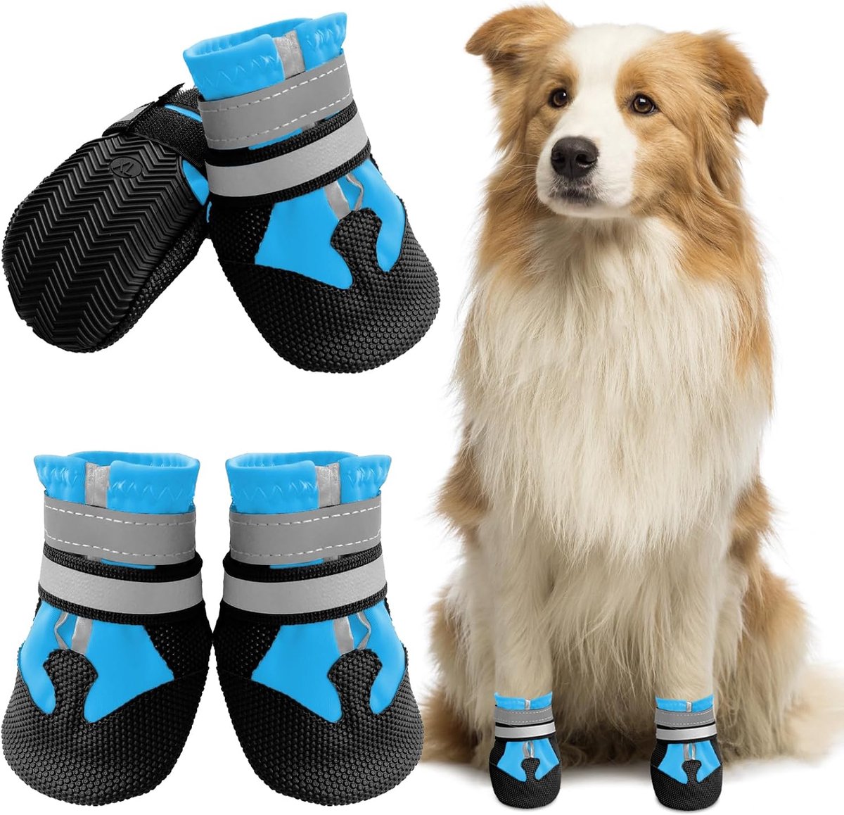 Schoenen, pootbescherming, 4 stuks, waterdicht, antislip, hondenlaarzen met antislipzool en reflecterende klittenbandsluiting, schoenen voor kleine, middelgrote en grote honden (blauw