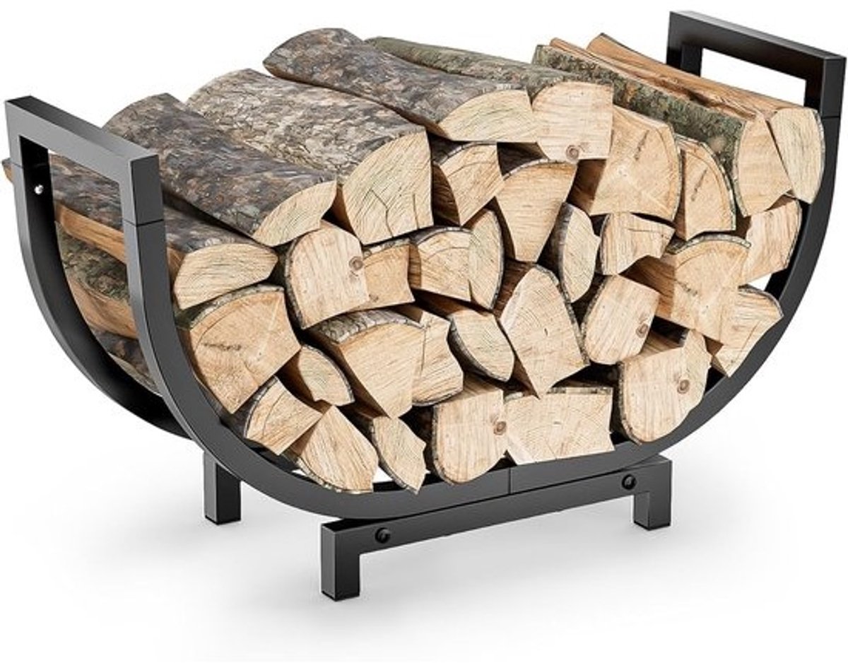 Hout Opslag Rek - Brandhout Organizer - Binnen En Buiten - Waterproof Roestvrij - 60 Cm - Zwart