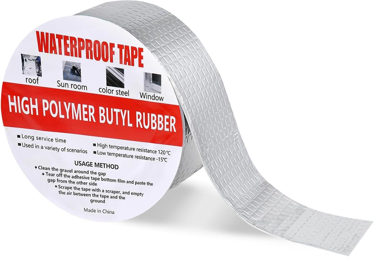 5cm x 5m Waterdichte tape Butyl Tape Zelfklevend Butylband Afdichtingstape Aluminiumfolie Afdichtband Reparatieband voor Daklekkage Oppervlaktescheuren Vensterbankspleet Buisbreuk