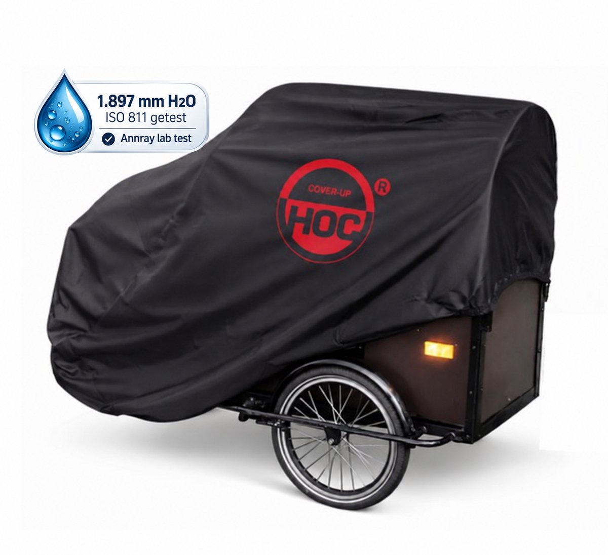 CUHOC Red Label Bakfietshoes - Bakfiets Hoes tot 230 cm - 210D Oxford - Met Huif - Geschikt voor Urban Arrow, Lovens en Kleinere Bakfietsen - Regenhoes Bakfiets