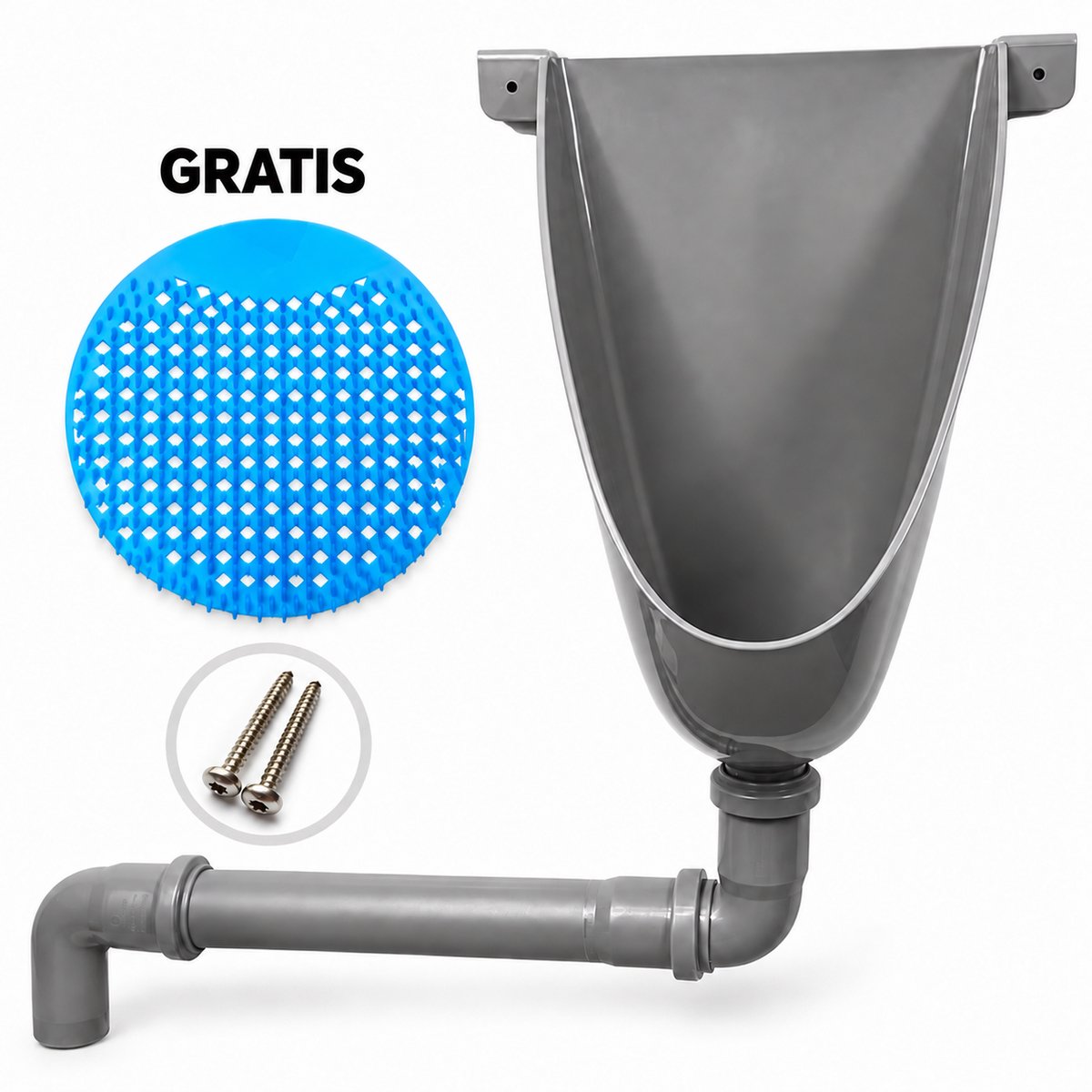 Urinoir kunststof PVC - Wandurinoir - Waterloos - Afvoerpijp 40 mm - 2 roestvrijstalen schroeven - 38 x 30 x 20 cm - Urinaal