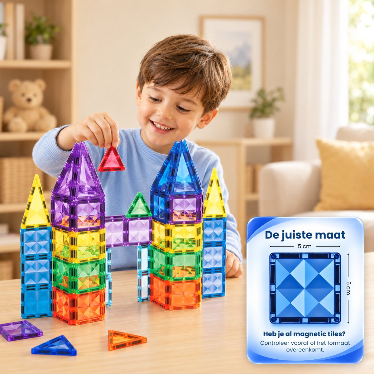 Five Stars® Magnetic Tiles 400 Stuks – Inclusief Bouwopdrachten – Magnetische Tegels Speelgoed – Magnetisch Bouwspeelgoed – Montessori Educatief – Constructie Bouwstenen – Magna Tiles - Cadeau voor Jongens & Meisjes — afbeelding 4