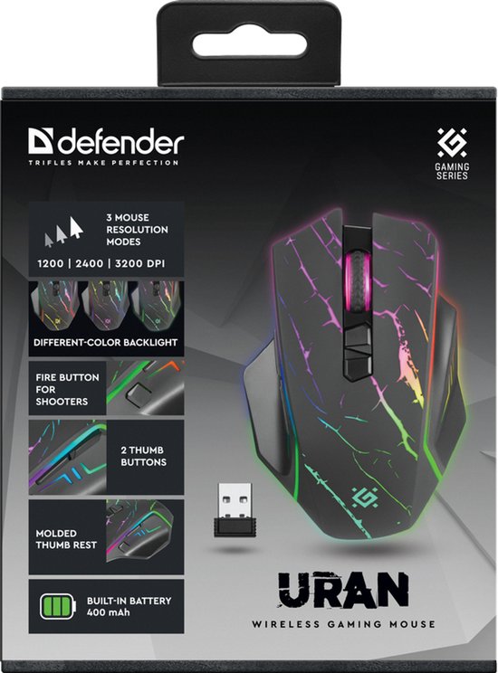 Defender URAN GM-503 - Draadloze Gaming Muis - Optisch - 3200dpi - RGB Verlichting - 8 Knoppen van Defender — afbeelding 3