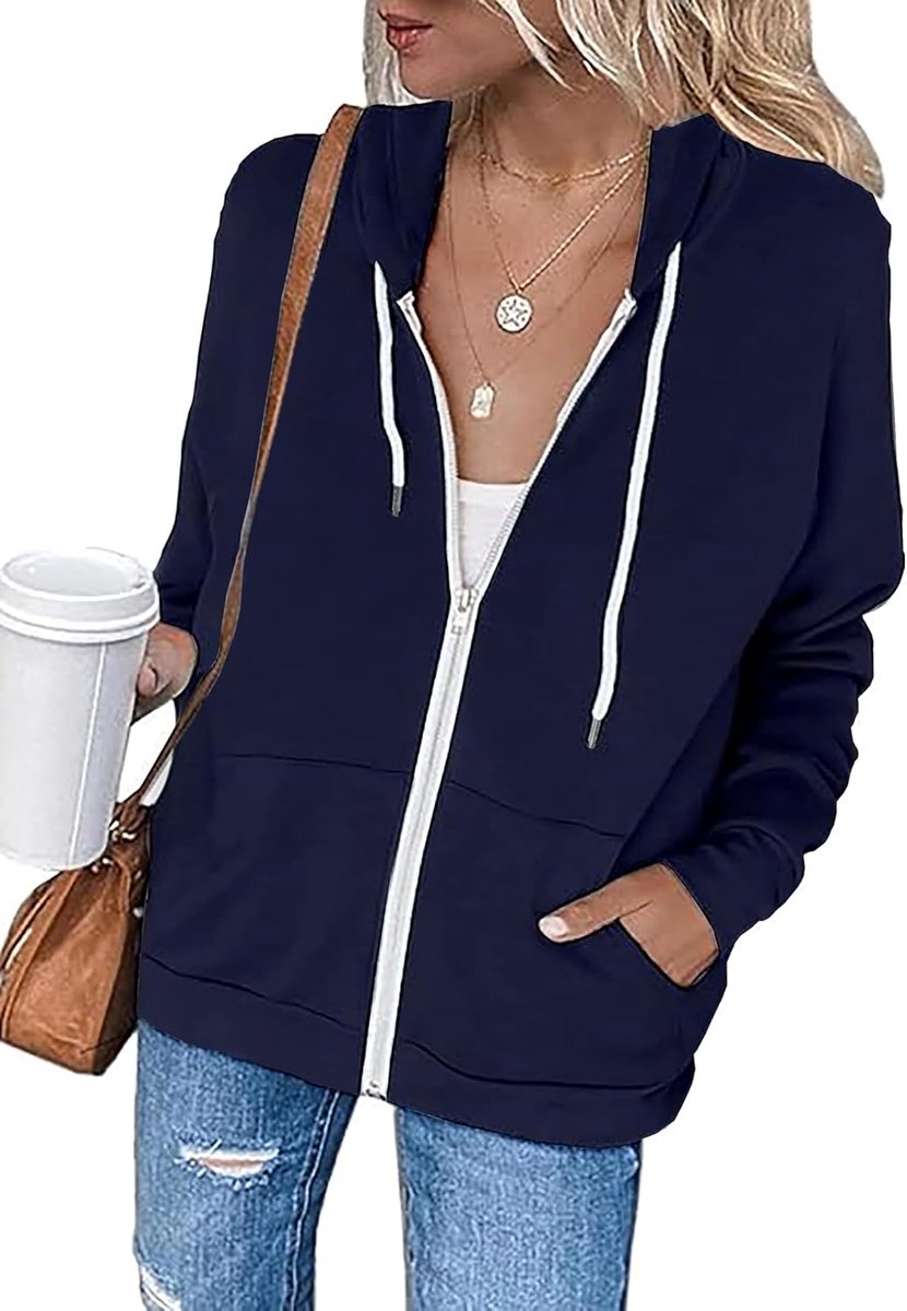 Sweatjack dames hoodie lange mouwen ritssluiting pullover fleece jack sport sweatshirt jas rits hoodie