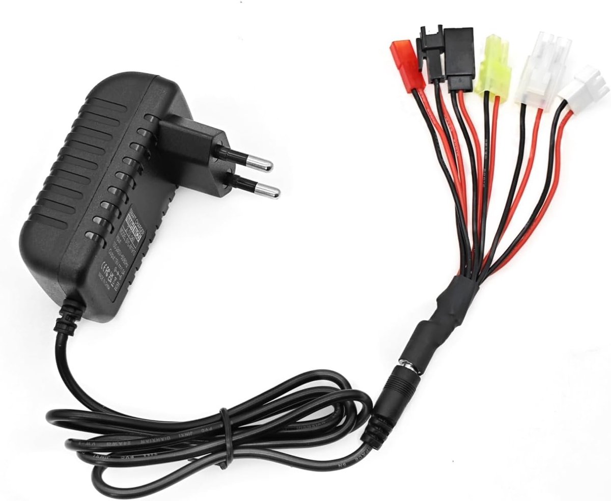 Slimme RC-lader voor 2-10S NiMH/NiCd-accupacks, 1A universele voeding met 6 connectoren (Standard Tamiya, Mini Tamiya, JST, SM 2P, XH, Futaba) voor Airsoft, RC-auto's, drones