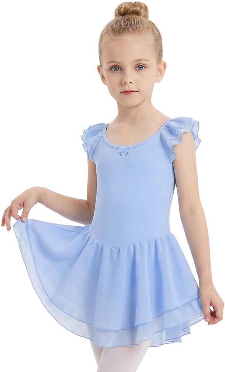 Balletjurk voor meisjes, balletoutfit met korte mouwen, danspakje voor kinderen, katoenen danspakje met chiffonrok, peuterdansland met chiffonrok, tutu, turnpakje voor 3-12 jaar