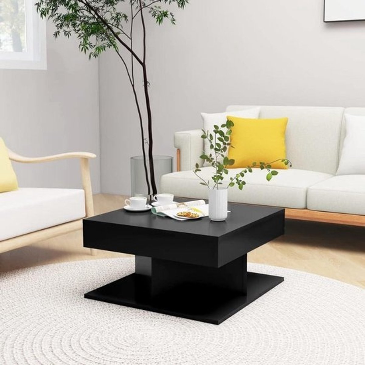 Salontafel met Plank - Bijzettafel Lage Tafel - Woonkamer Opbergen - Industriële Stijl - 57 x 57 x 30 cm