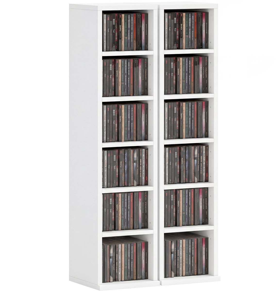 204 cd-opbergrekken in een set van 2-Blu-ray-torenstandaard met verstelbare schappen-boekenplankorganizer-wit
