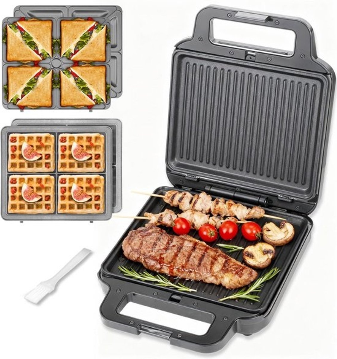 3-in-1 Elektrisch Contactgrill, Sandwichmaker en Wafelijzer met Afneembare Platen