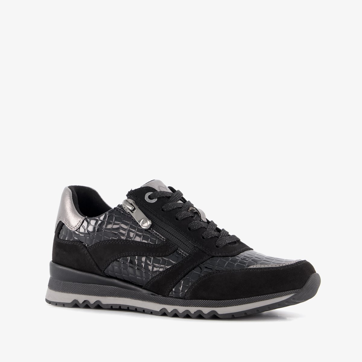 Marco Tozzi dames sneakers met croco dessin zwart - Maat 41 - Uitneembare zool
