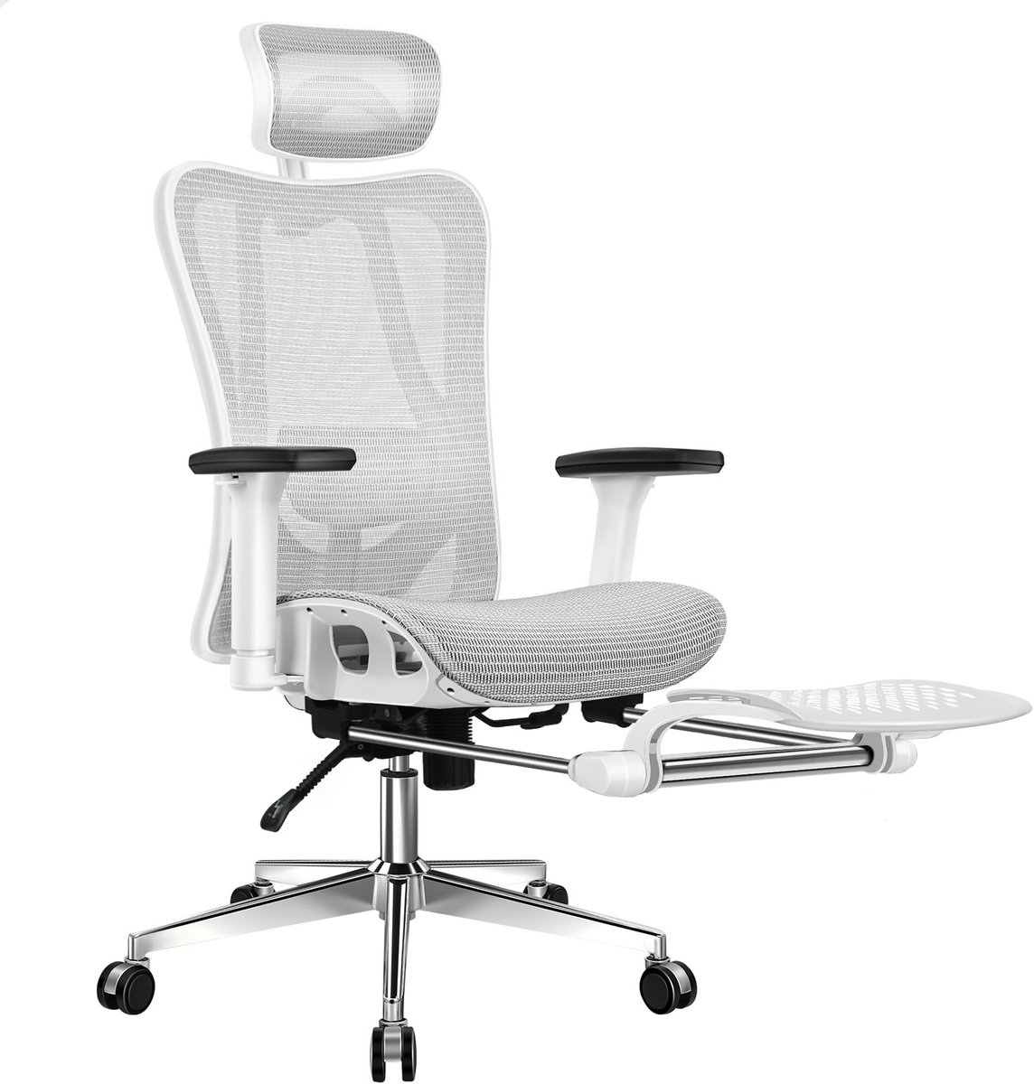 ALFORDSON Kantoorstoel, ergonomische mesh-stoel met 3D-armleuningen, kantelbare directiestoel met verstelbare hoofdsteun en voetsteun
