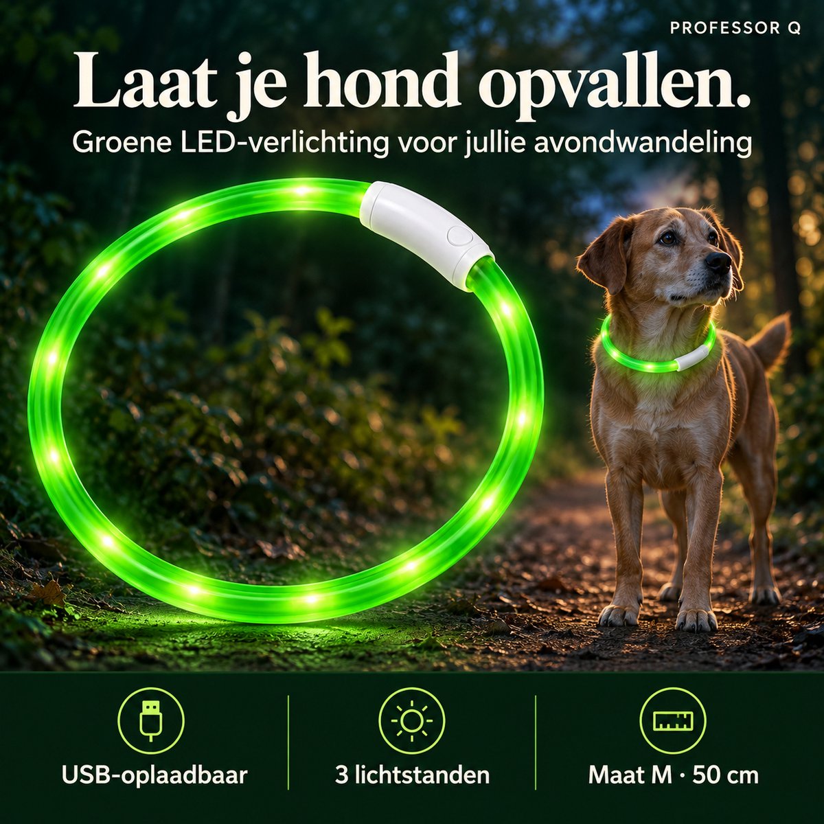 Bol.com LED Halsband Hond - Lichtgevende Halsband Hond - Groen - M - USB Oplaadbaar aanbieding