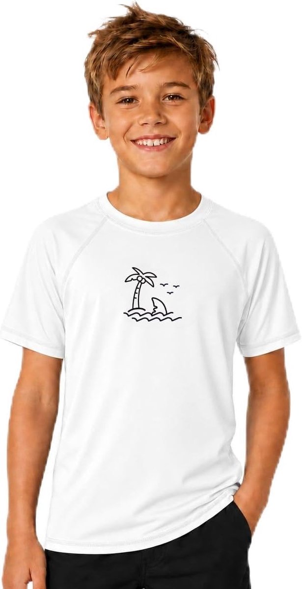 Rashguard Zwemshirt voor jongens, korte mouwen, UV-shirt, badshirt, ronde kraag, badmode, drogend, maat 104-164