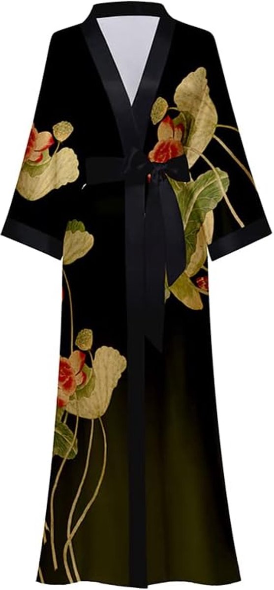 ochtendjas voor dames, satijn, kimono, gewaad, bloemenpatroon
