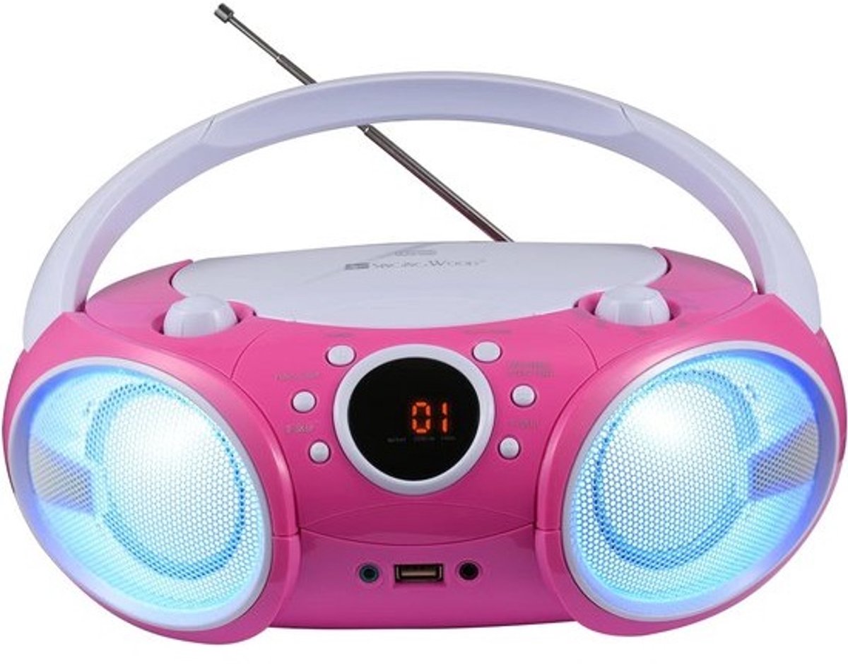 CD Speler Radio - Boombox Draagbaar - Muziek Luisteren - Met Bluetooth - 29.97 x 22.86 cm - Kitty Roze