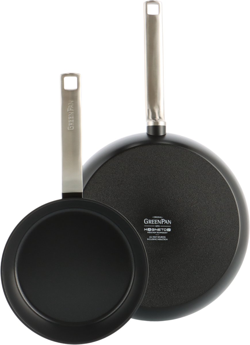 GreenPan Evolution Pannenset 2-delig - 20/28cm - PFAS-vrije antikleeflaag - Inductie pannenset - Keramische pan - Ovenbestendig tot 200°C - RVS handgrepen - Zonder deksel - Zwart