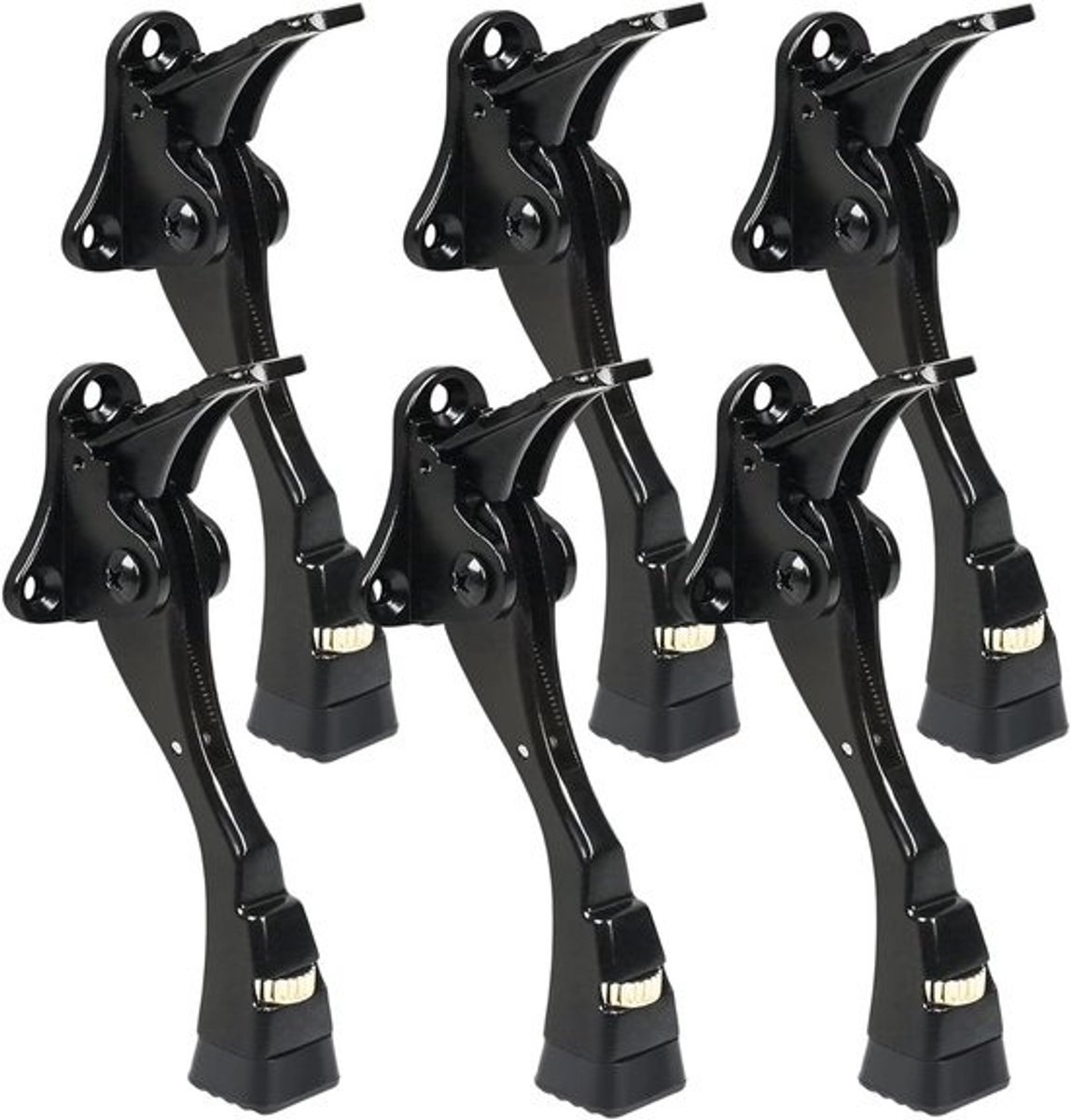 6x Zwarte Heavy Duty Kickdown Deurstopper - Verstelbaar & Inclusief Muurbeschermers