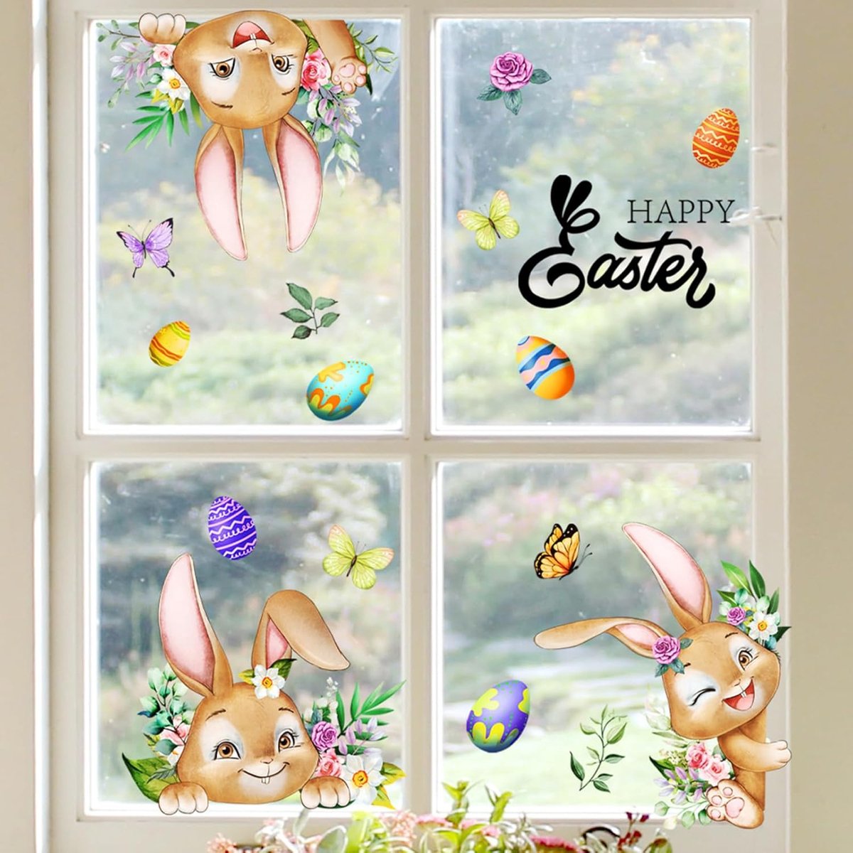 Raamstickers muursticker Pasen sticker met thema Pasen konijnkamer decoratie raamstickers voor Pasen konijn muursticker konijn wanddecoratie papier