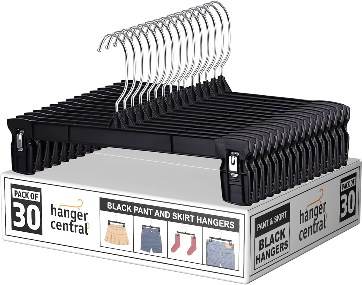 Broekhangers smal 25,4/30,5/35,6 cm - kunststof antislip met klemclips - 360 graden draaibare haak - ruimtebesparend - ShopVlot