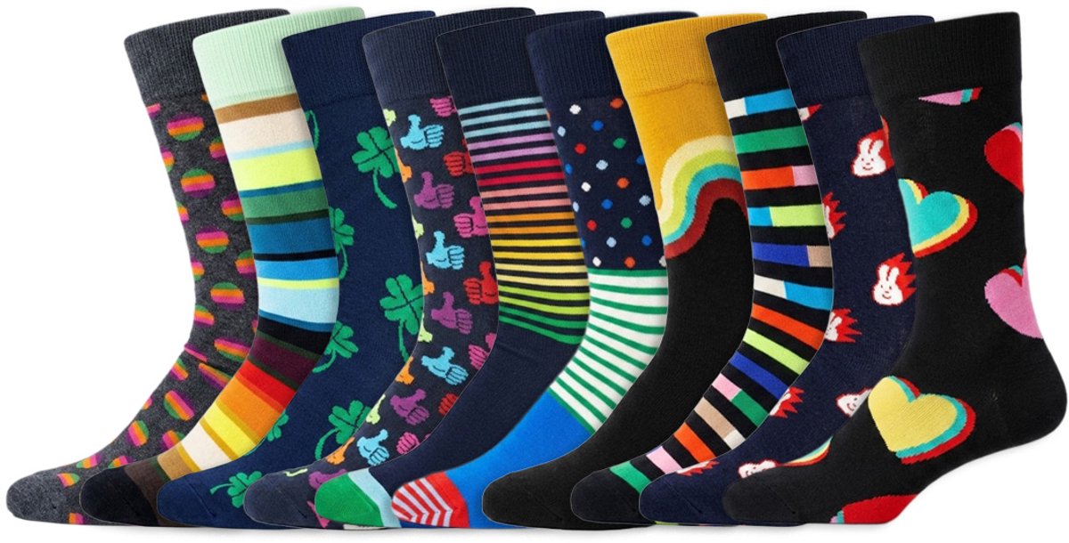 10 Paar – Happy Socks – Thema Donker – Dames & Heren – Katoen – Diverse Kleuren