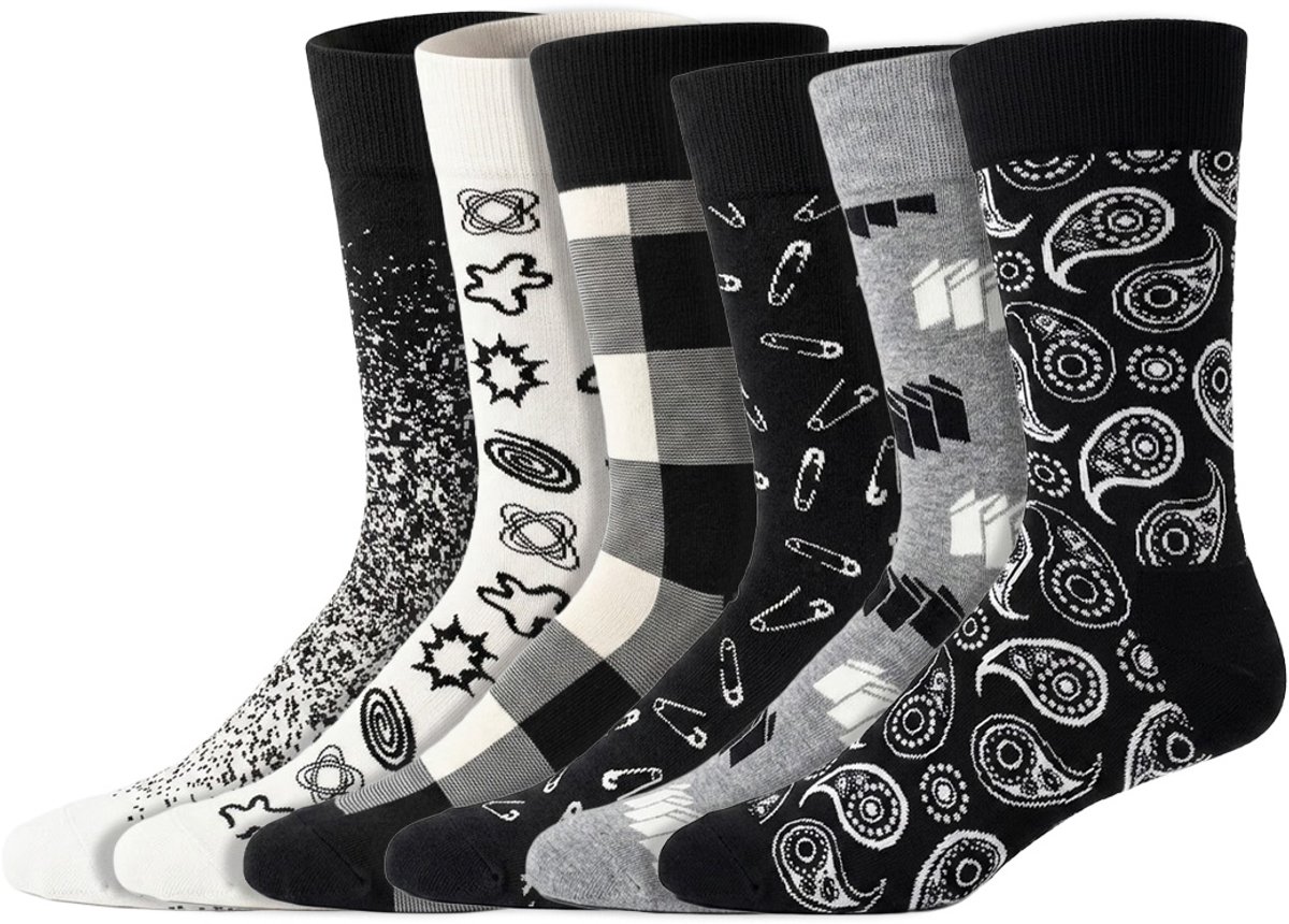 6 Paar – Happy Socks – Dames & Heren – Thema Zwart Wit – Katoen – Maat 41/46