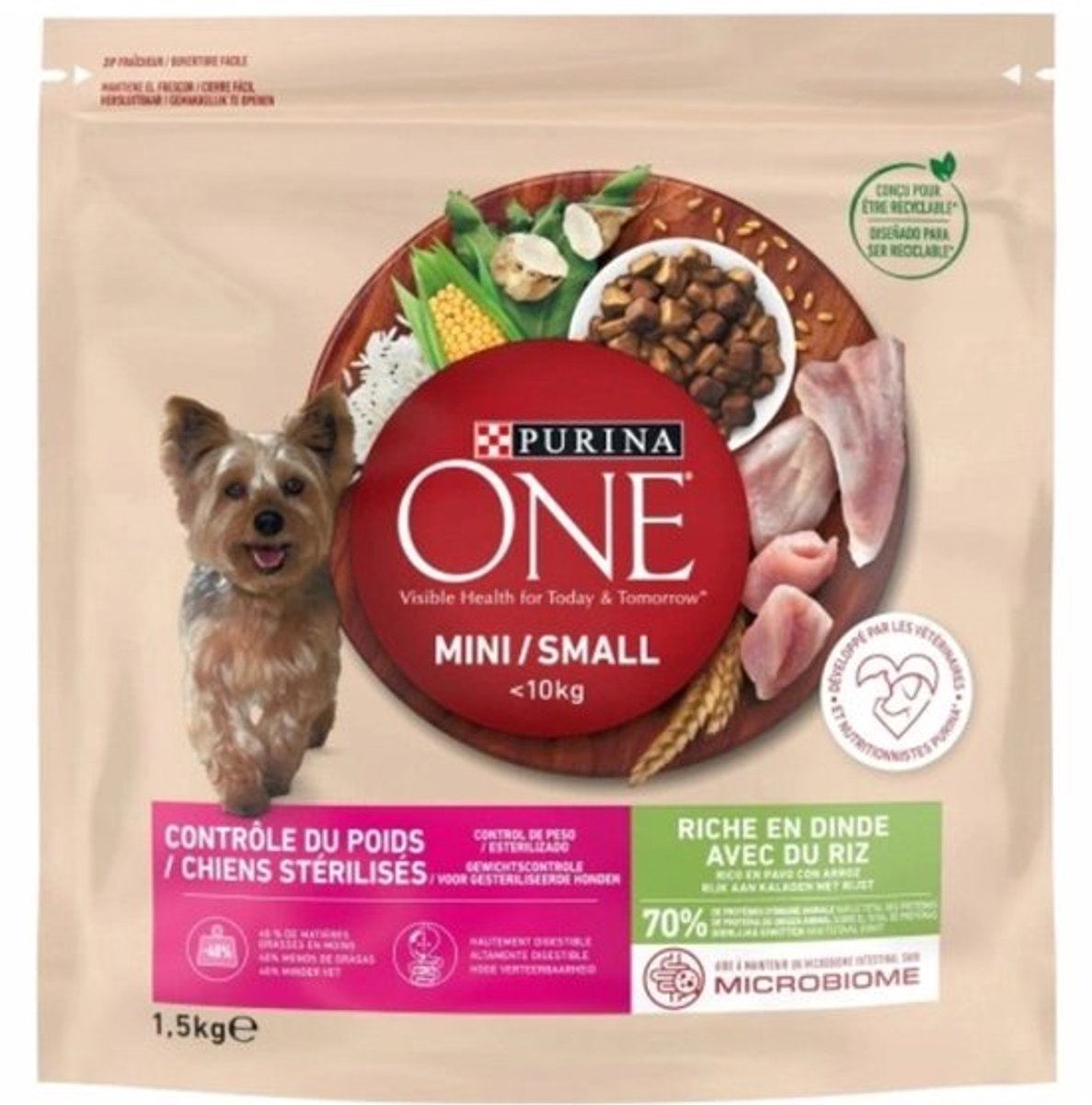 4x Purina One - Hondenvoer Mini - Kalkoen en rijst - 1,5kg