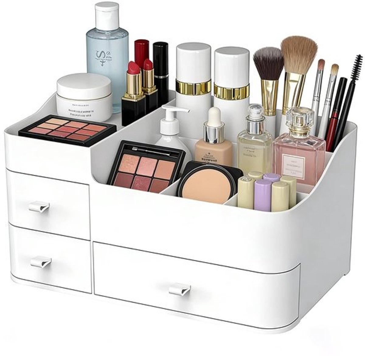 SnelShoppen - Make-up organizer met laden, chique cosmetica opslag, elegante make-uphouder voor borstels, oogschaduw, lotions, lippenstift en sieraden