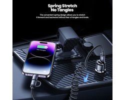 Toocki 2-in-1 Spiraal Kabel Auto - USB-C naar USB-C & Lightning - PD 60W - 1.5m - Zwart