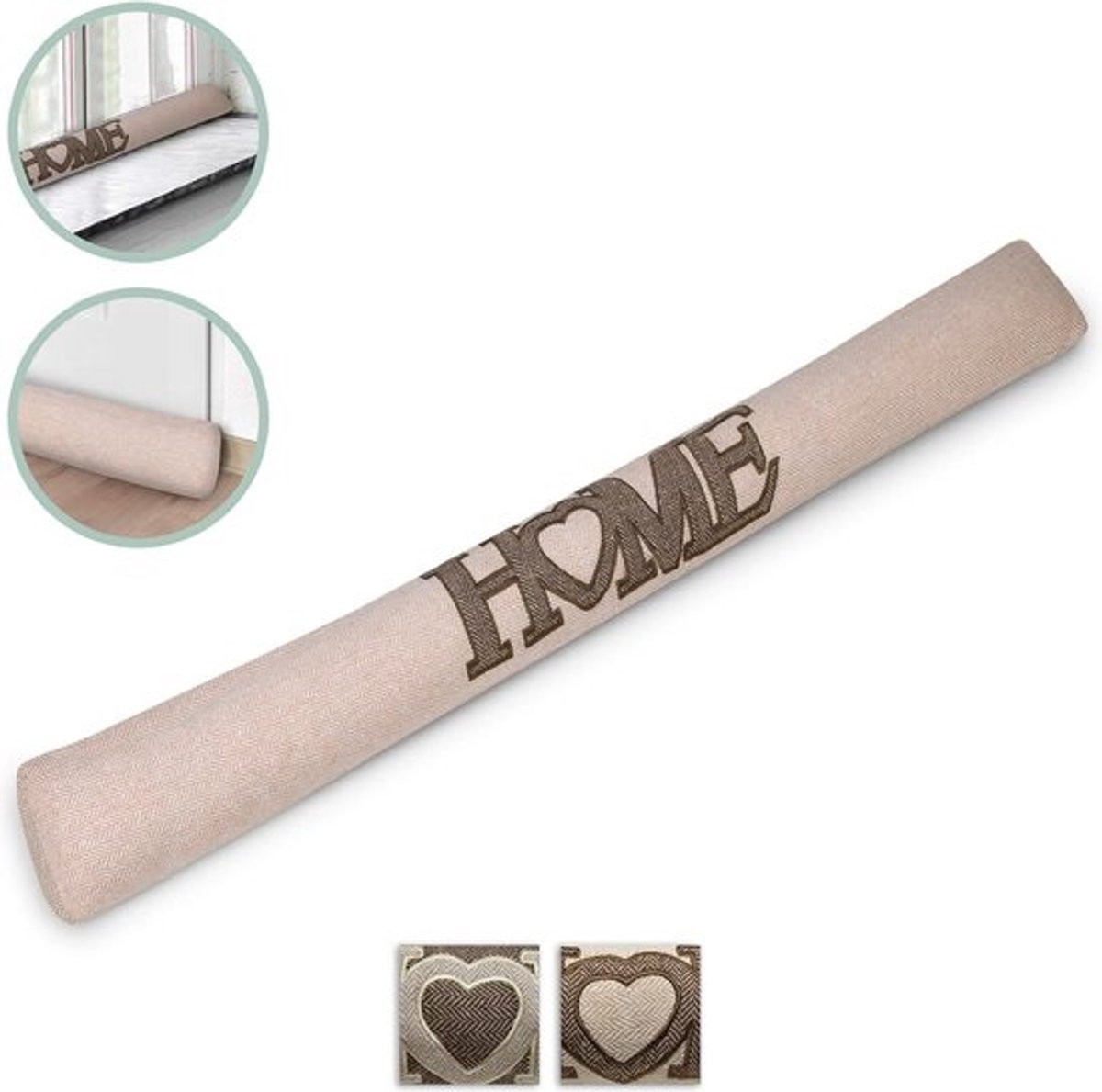 Tochtstopper 120cm Tuuli - 1kg Zware Deur Tochtrol als Windstopper voor Deuren en Ramen - Lang Tochtwering Kussen met Hart - Deurworst in Naturel