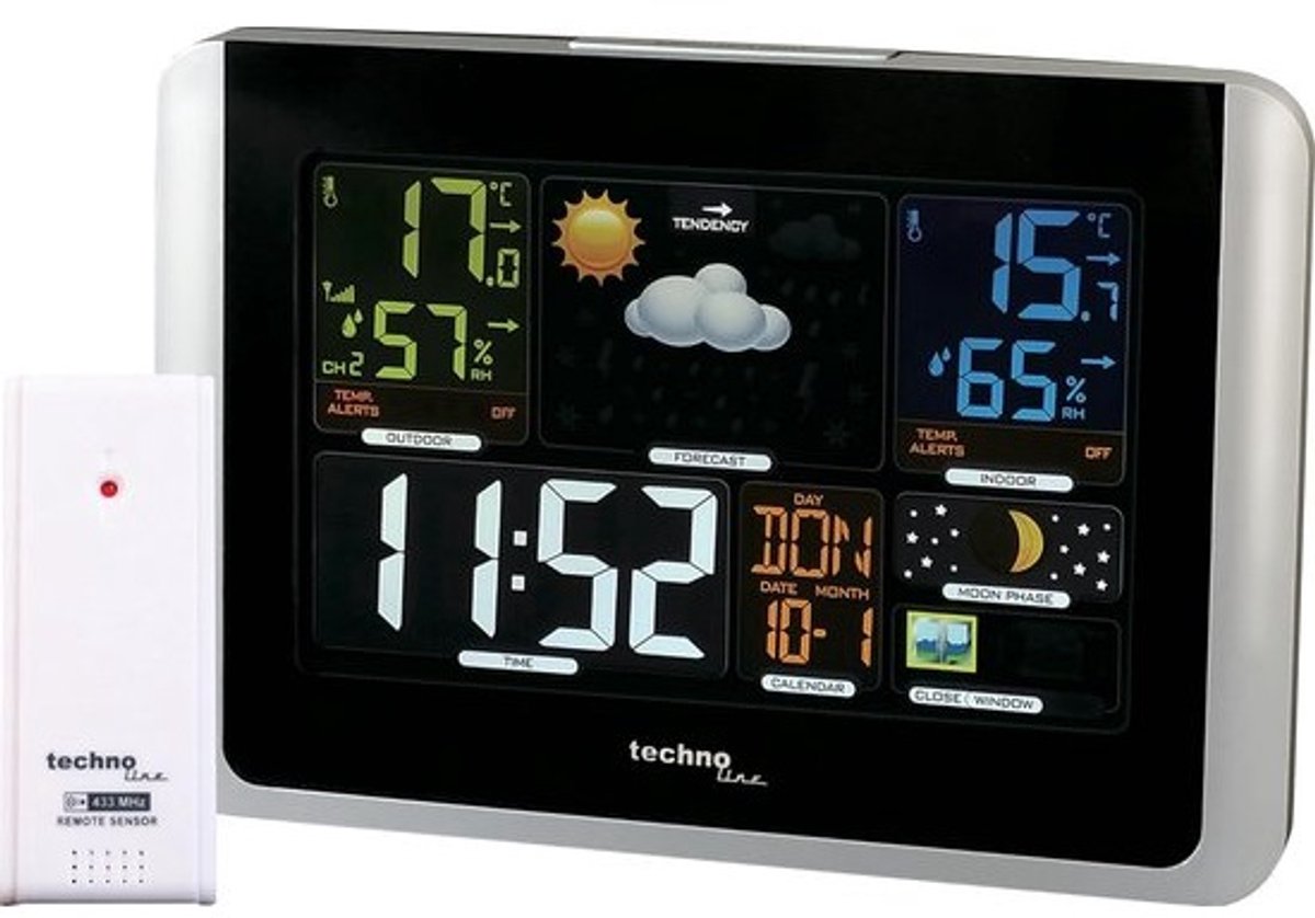 SnelShoppen - Weerstation met Buiten- en Binnenzender, Temperatuur- en Vochtigheidsmetingen, Weersvoorspelling, Temperatuur Alarm, Kleurendisplay