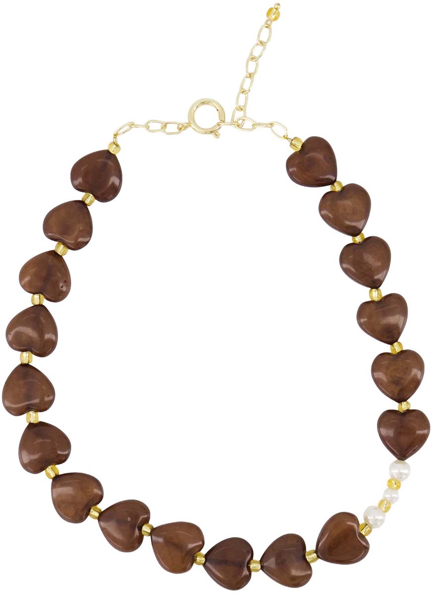 Zusss Heart Necklace With Pearls Resin / Metaal Hazelnut