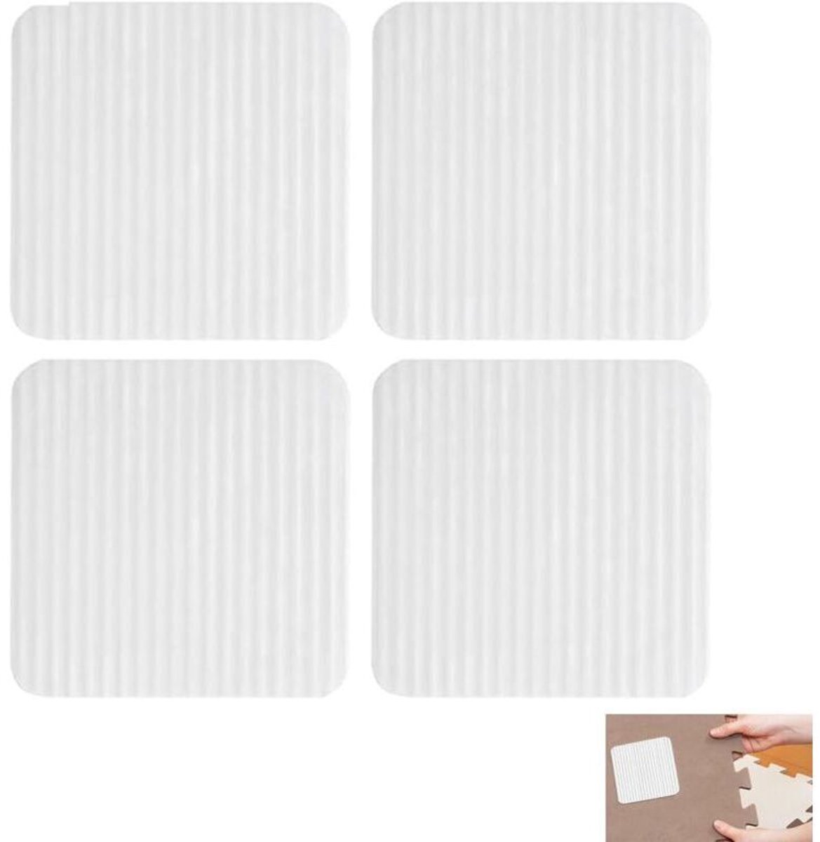 Antislipmattenset (4 stuks), geschikt voor laminaat en tegelvloeren, wasbaar, herbruikbaar, antislip, wrijvingsverminderend, 10 x 10 cm