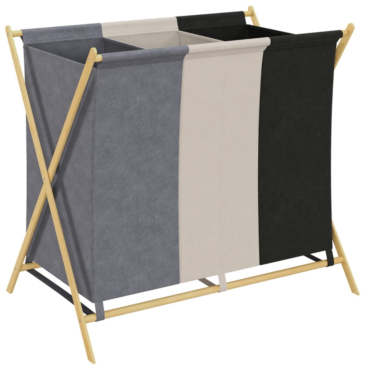 Wasmand 75x48x67cm Grijs+beige+bruin Bamboe Wasmand Kledingopbergmand Stevig en duurzaam Praktisch en mooi Te gebruiken in de slaapkamer, badkamer en wasruimte
