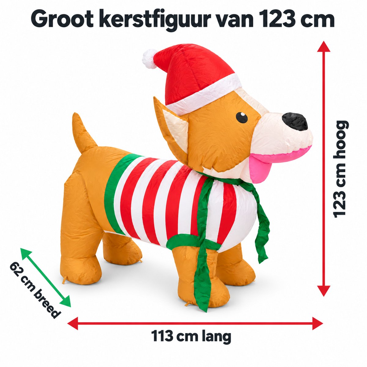 HEM Opblaasbare Kersthond 123 cm met LED Verlichting – Opblaasbaar Kerstfiguur Hond voor Buiten en Binnen – Kerstdecoratie en Kerstversiering voor Tuin – Inclusief Blower en HEM Microvezeldoekje – foto 3