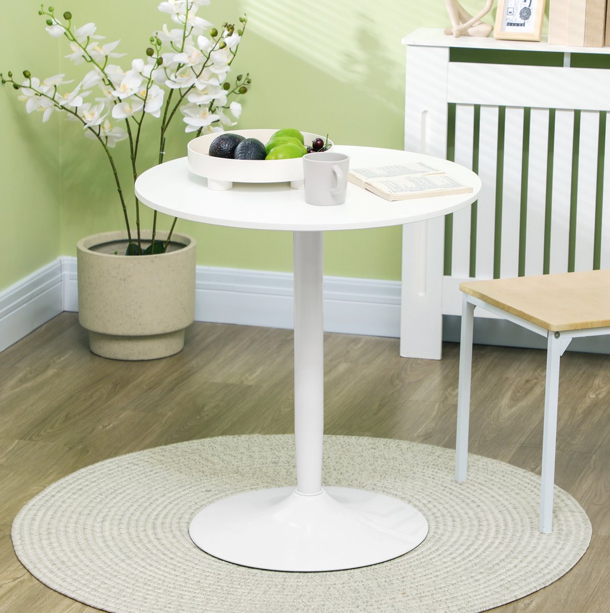 STILVORA Ronde Eettafel - Modern MDF Tafelblad Met Metalen Tafelvoet - Voor Twee Personen In Kleine Keuken En Eethoek - Wit - 70 x 70 x 75 cm