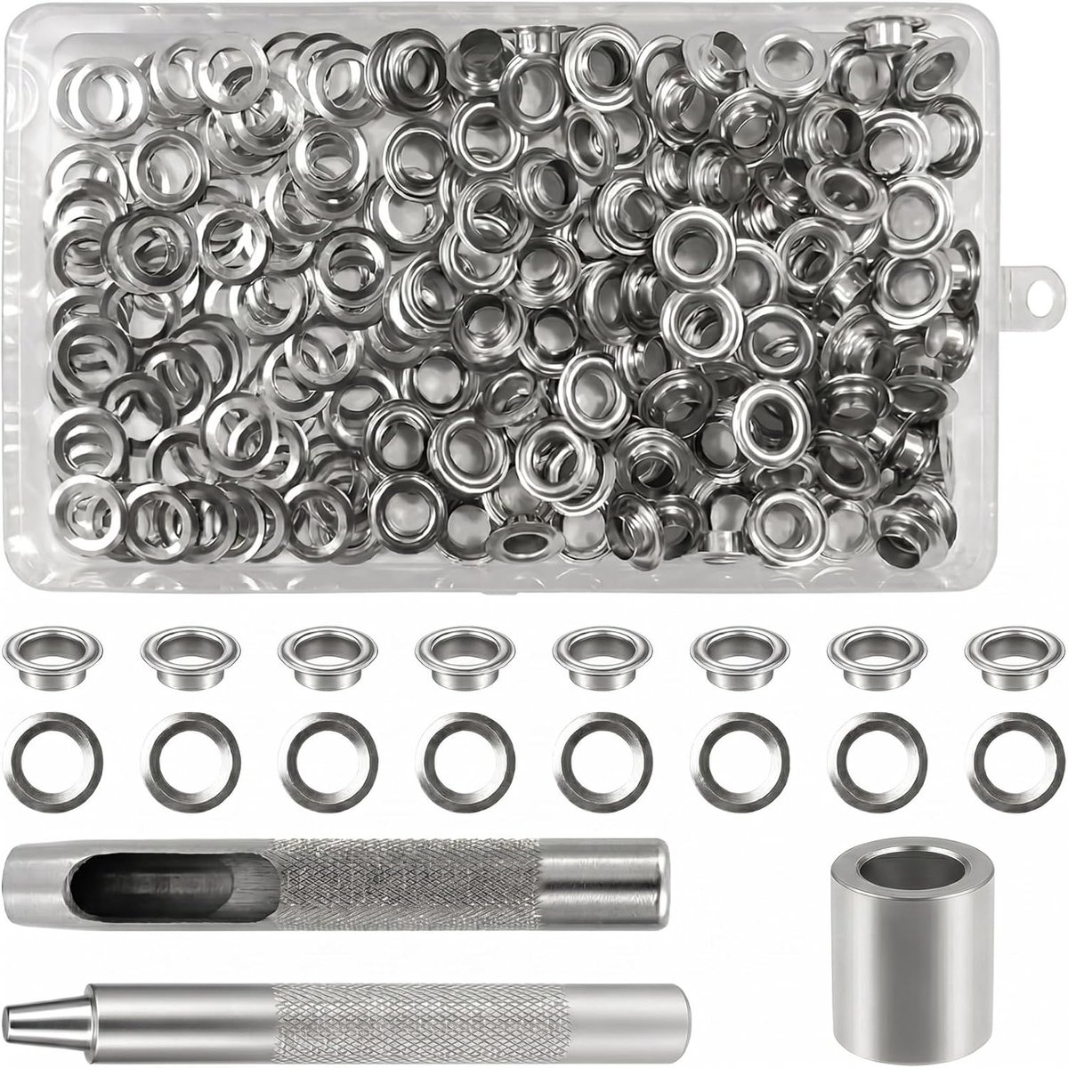 Gereedschapsset voor ogen, 120 stuks, 8 mm ogen, zilveren metalen ogen