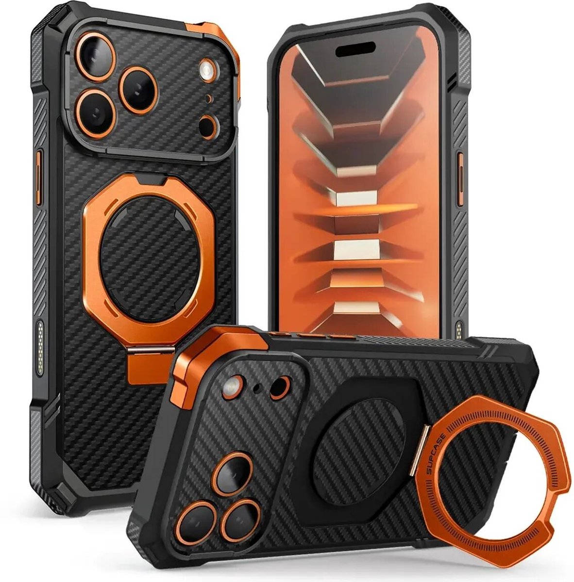 SUPCASE Hoesje Geschikt voor Apple iPhone 18 Pro Max / 17 Pro Max | Unicorn Beetle Grip | Compatibel met MagSafe / Qi2 | Magnetische Back Cover | Militaire Standaard | Kickstand | Carbon