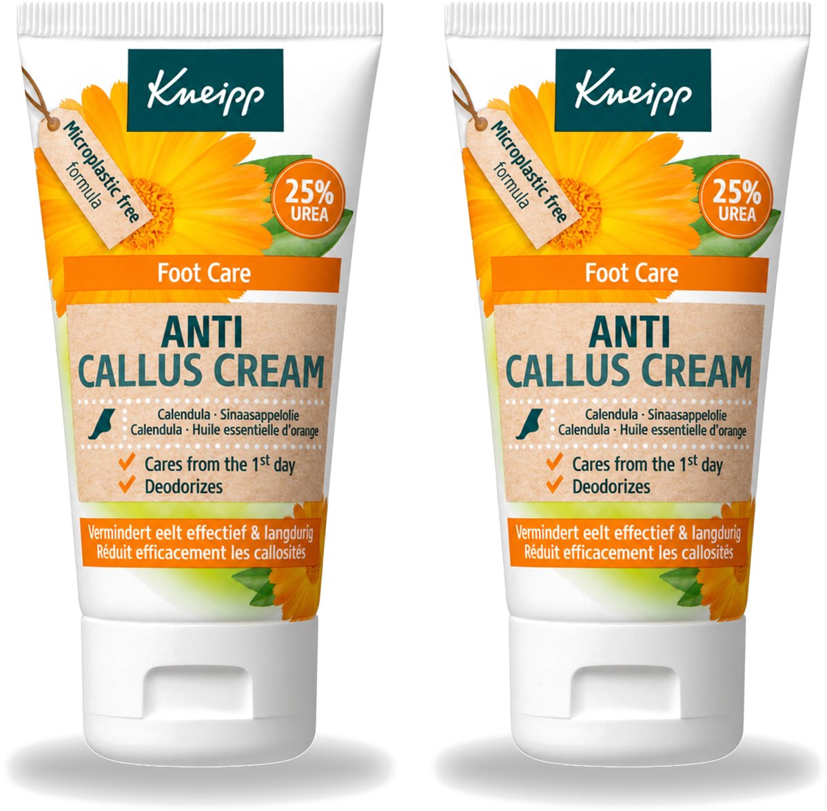 2 x Kneipp - Eeltcrème - Calendula - 25 % ureum - Voor zachte & soepele voeten - 50 ml - Bulkverpakking - 2 stuks