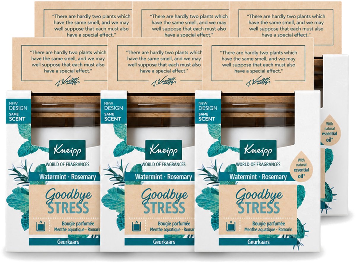 6 x Kneipp - Geurkaars - Goodbye Stress - Watermunt & Rozemarijn - 20 branduren - Voordeelverpakking - 6 stuks