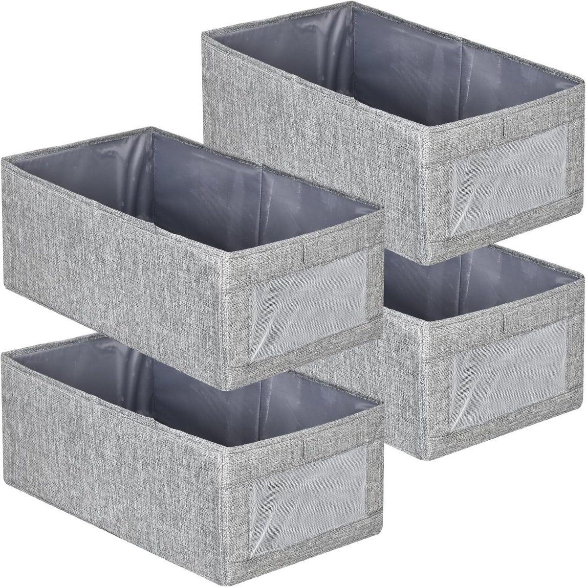Set van 4 Opbergdozen voor Ondergoed, Vouwbare Lade Organizer met Transparant Venster voor Kleding en Accessoires, 40 x 27 x 17 cm