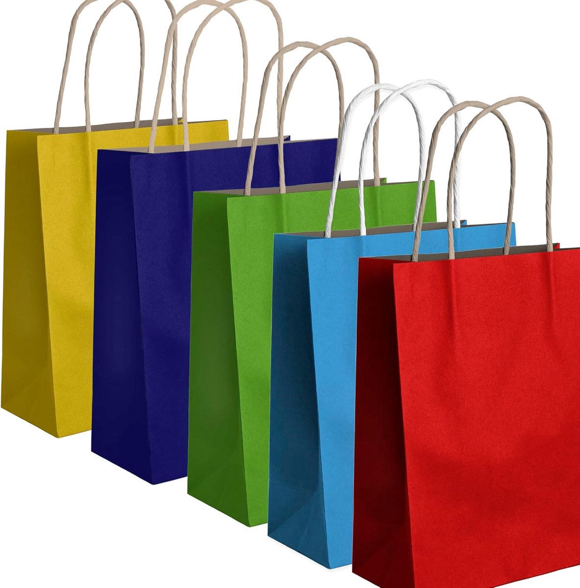 Kraftpapieren geschenkzakjes, set van 10 met hengsels, 18 x 22 cm, boodschappen- en geschenkdraagtassen, ideaal voor verjaardagen, feesten, cadeautjes en