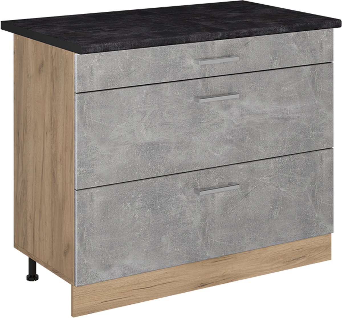 Vicco Keukenonderkast R-Line, Beton/Goudkleurig Eiken, 100 cm antraciet werkblad