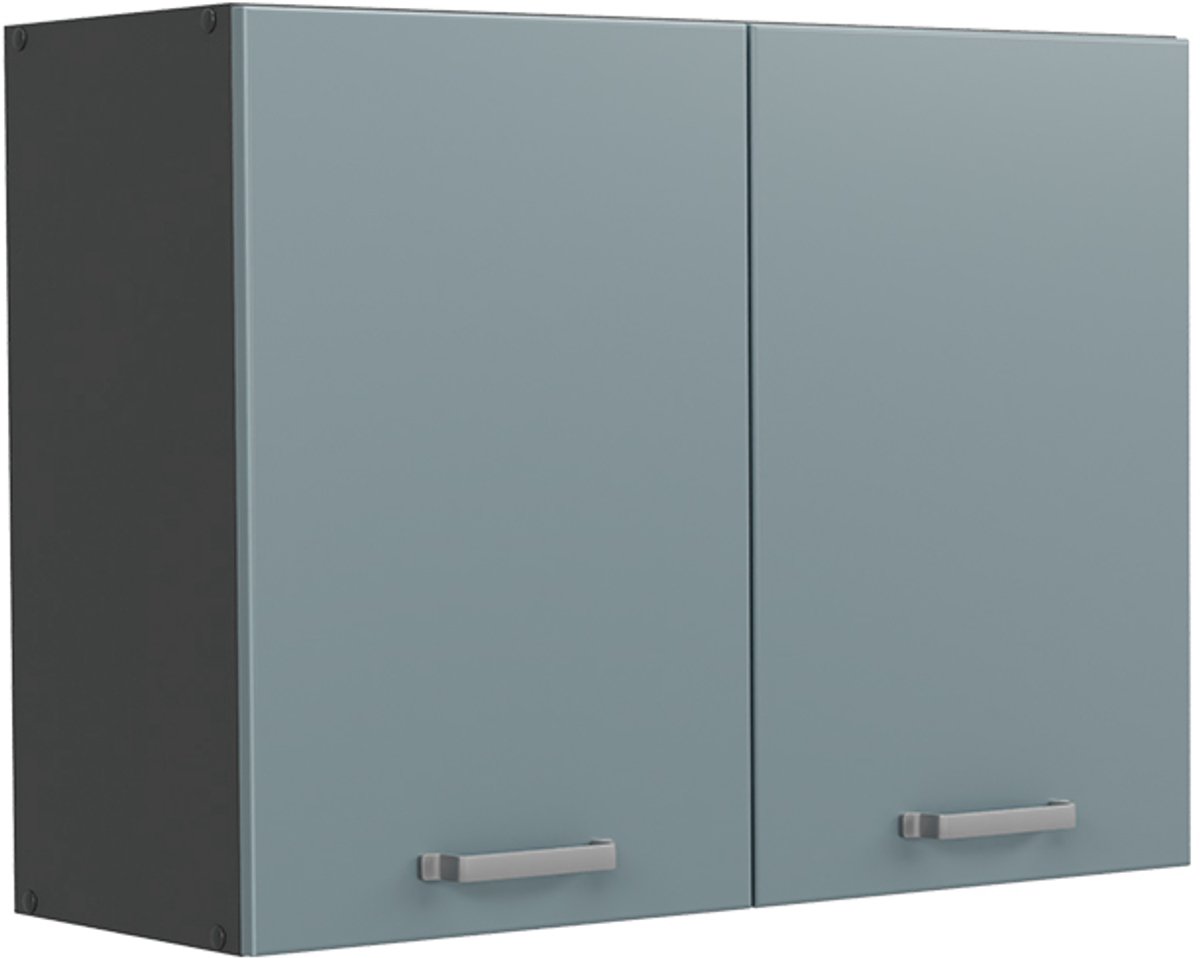 Vicco Glazen keukenkast R-Line, Blauw-grijs/Antraciet, 80 cm