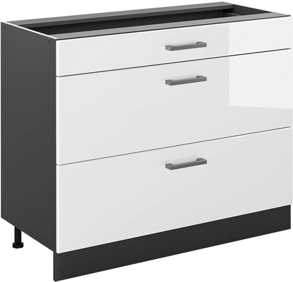Vicco Keukenonderkast R-Line, Wit Hoogglans/Antraciet, 100 cm zonder werkblad