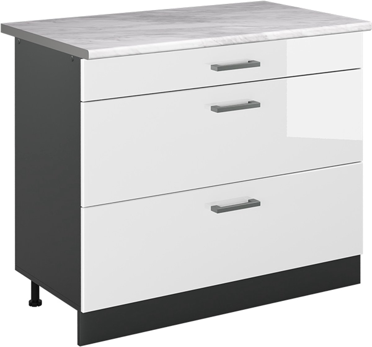 Vicco Keukenonderkast R-Line, Wit Hoogglans/Antraciet, 100 cm marmer werkblad