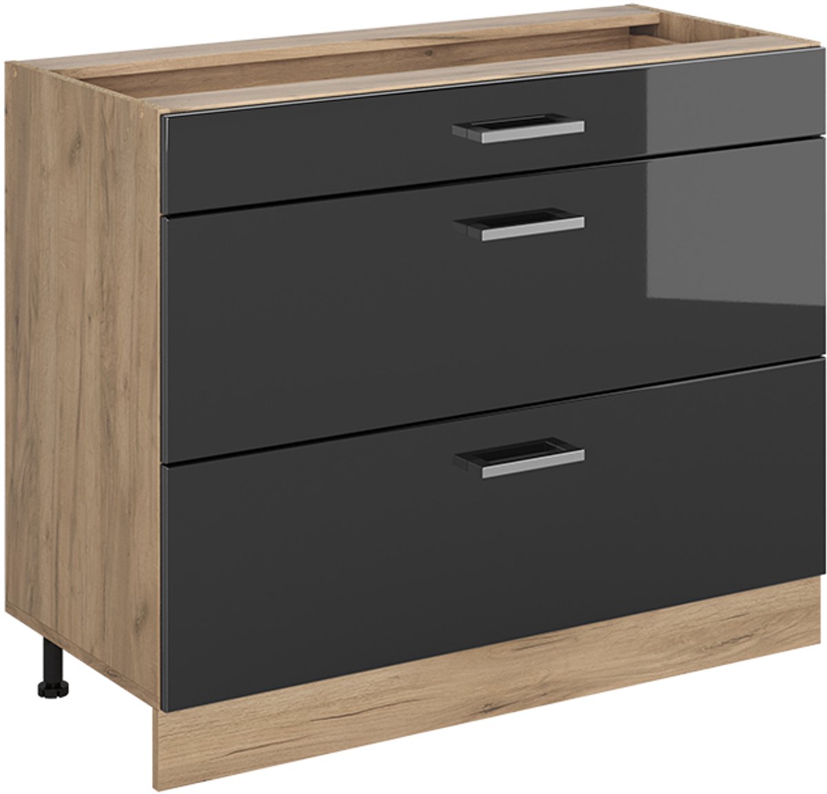 Vicco Keukenonderkast R-Line, Antraciet Hoogglans/Goudkleurig Eiken, 100 cm zonder werkblad