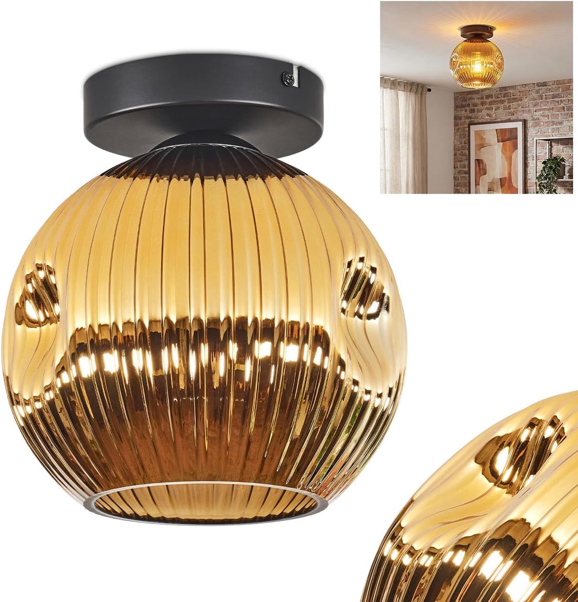 Plafondlamp, Kogellampje Goud, 1-licht