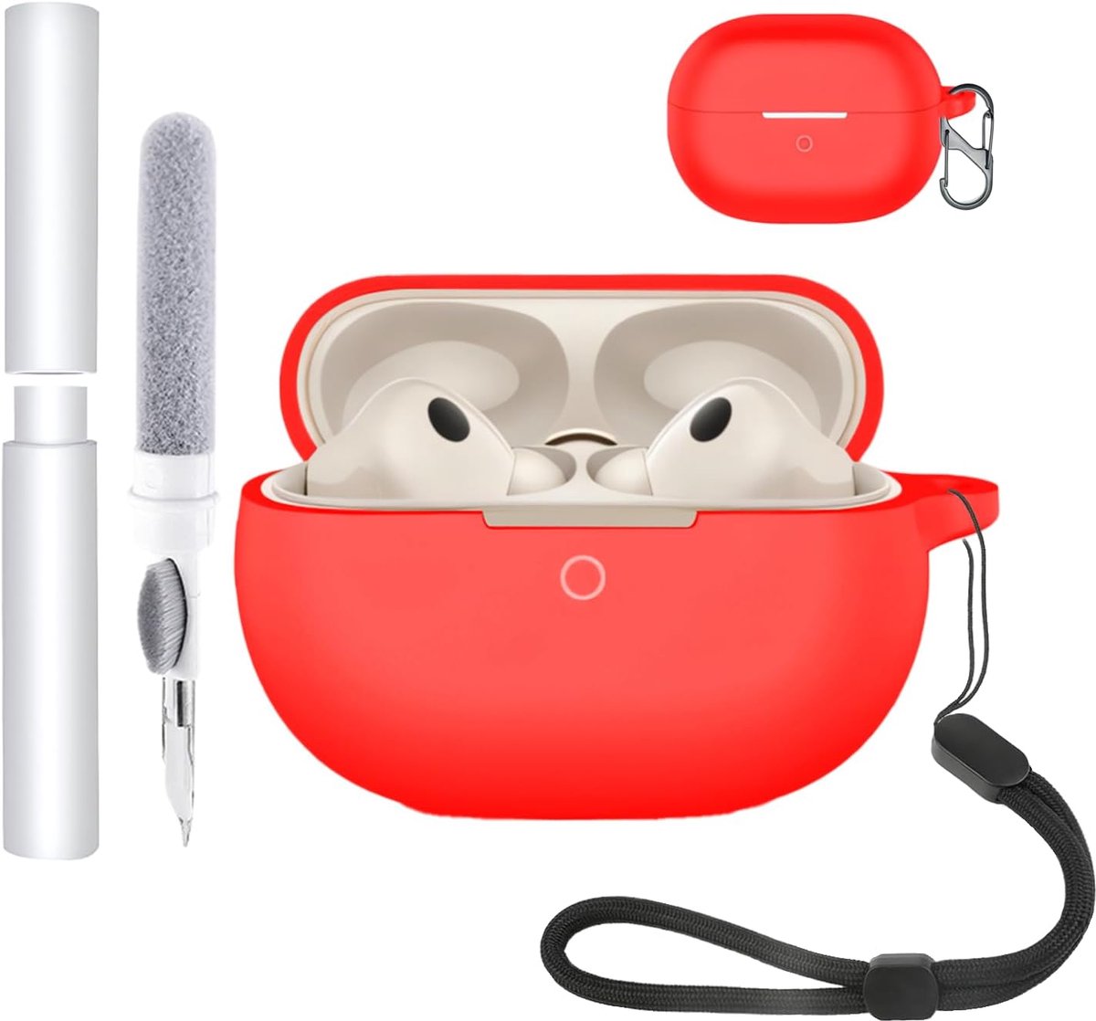 Hoes voor Huawei FreeBuds 5 oordopjes, schokbestendig, toergy waterdicht, zacht en duurzaam, met koord, sleutelhanger en reinigingsgereedschap, rood