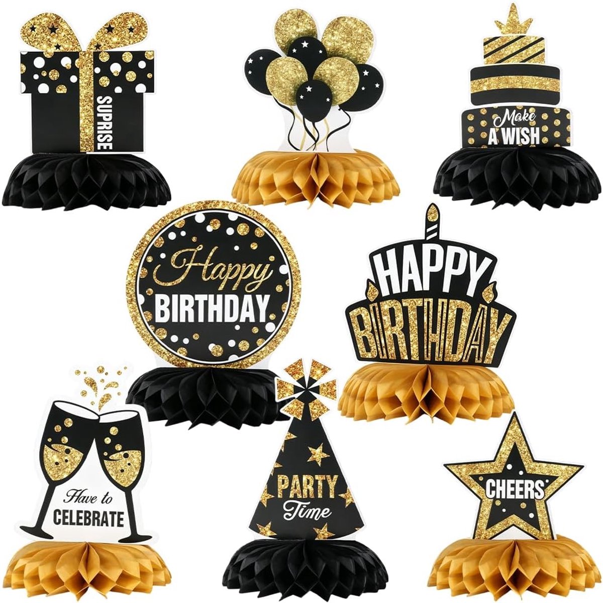 8 stuks tafeldecoratie verjaardag, kleurrijke Happy Birthday tafeldecoratie, voor verjaardagsfeesten